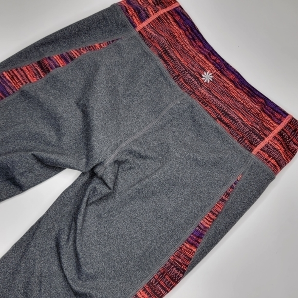 Athleta Medium Charcoal Gray Pink Purple Patterned Women's Athletic Leggings‎